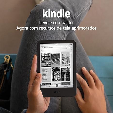 Novo Kindle (16 GB - modelo 2024) - Leve e compacto, com tela antirreflexo, trocas de página mais rápidas, luz frontal ajustável e bateria de longa duração - Cor Preta