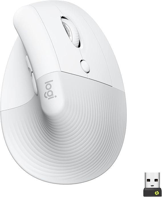 Mouse Sem Fio Logitech Lift Vertical com Design Ergonômico para Redução de Tensão Muscular, Cliques Silenciosos, Conexão Bluetooth ou USB Logi Bolt, Compatível com Windows/macOS/iPadOS - Branco