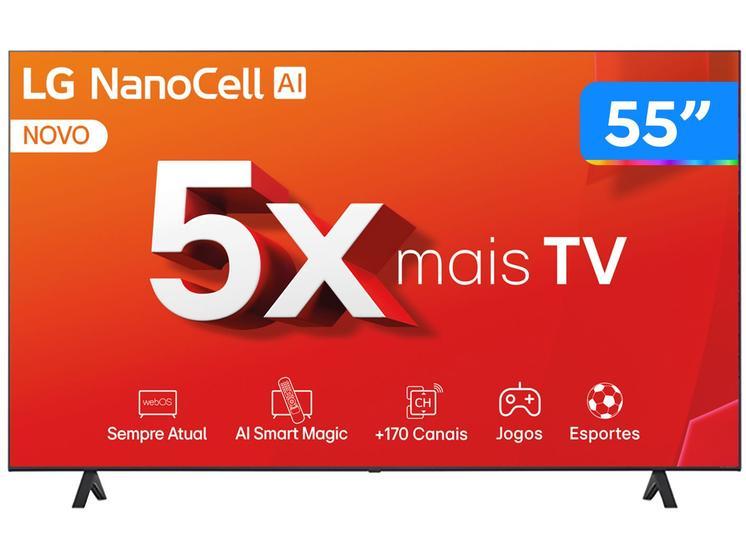 Smart TV 55" 4K LCD LED NanoCel LG 55NANO80TSA AI Processor Wi-Fi e Bluetooth 3 HDMI 2 USB