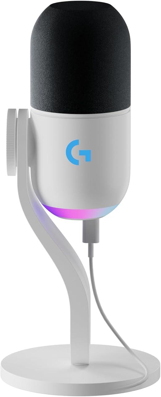 Microfone Dinâmico Gamer Logitech G Yeti GX com RGB LIGHTSYNC Captação Dinâmica Supercardioide, Conexão USB Plug and Play para Gravação de Conteúdo e Streaming em PC e Mac - Branco