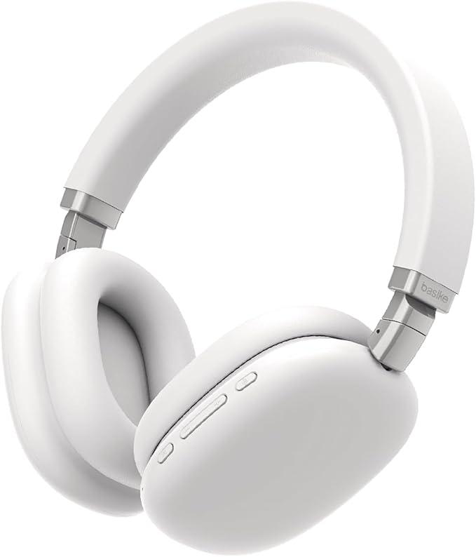 Basike Fones de Ouvido Sem Fio, Headphone Bluetooth on-ear com Microfone, ANC Cancelamento do Ruído, Até 50 Horas de Música, HQ001B (Branco)